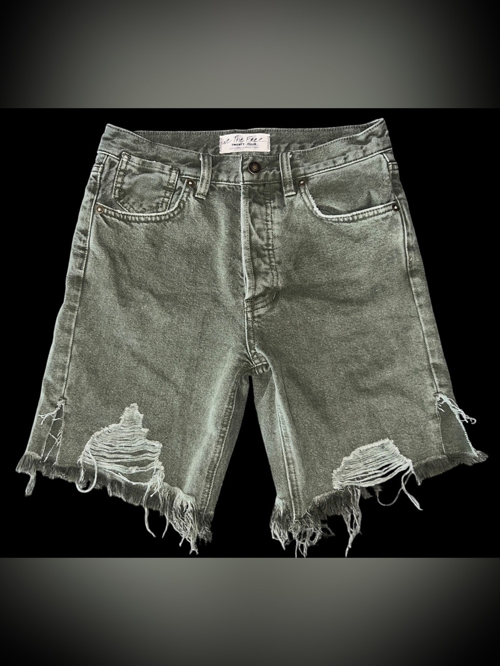 We The Free People Caroline Shorts Cutoff Distressed Denim Women's Size 24 Green
